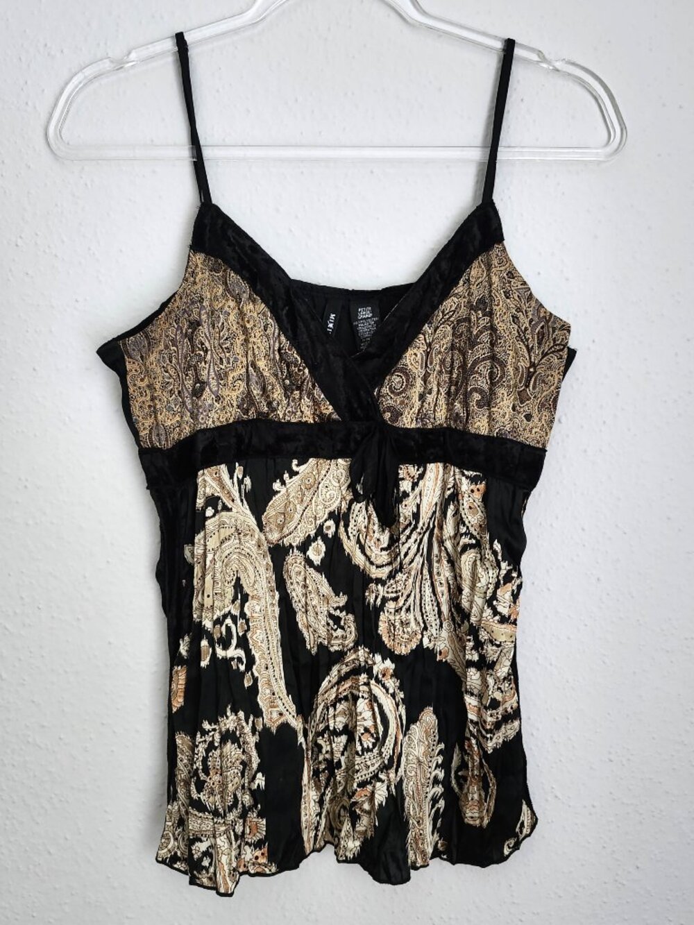 VTG MIX IT Y2K Babydoll Camisole Velvet Trim Bow Paisley Print Petite Large